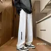 Calça Casual High Street Americana Masculina Design Primavera e Outono Calça Esportiva Juventude Reta Perna Larga Zíper Calça Cargo