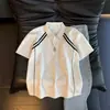 Camisa Polo Pesada Cleanfit Manga Corta para Hombre Verano Estilo Americano Bloques de Color Hombro Normal Camiseta Top Sencillo Moderno