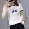 Camiseta de Manga Corta con Estampado de Letras Color-Block de Moda para Mujer, Estilo Mamá de Mediana Edad, Adelgazante, Casual, Top Versátil