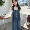 Vestido de Primavera para Meninas 2025 Novo Estilo Moda Vestido Jeans de Praia Infantil Grande Conjunto de Vestido Infantil de Primavera e Outono Conjunto de Duas Peças