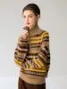 Suéter jacquard Fair Isle 100% cachemira pura con media cremallera para mujer, cuello clásico vuelto, tejido de bloques de color, nuevo estilo otoño e invierno