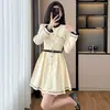 Vestido Elegante de Alta Gama Estilo Chanel para Mujeres Petites, Adelgazante, Nueva Moda Otoño 2025, Fruncido que Ceñe la Cintura, con Cinturón