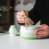Tazón de taburete matcha de estilo japonés transfronterizo color degradado herramienta de té de punto tazón de té a rayas de cerámica soporte para té 100 benli
