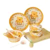 Conjunto Fofo Estilo Creme Cor Esmalte Abaixo Desenho Animado Urso Cerâmico Prato e Tigela Conjunto de Louças Combinação Doméstica Tigela de Arroz Sopa Prato de Peixe