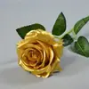 Rosa Artificial Dorada Tallo Verde Único Rosa Brillante Dorado Decoración de Boda Arreglo Floral Adornos