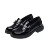 Mocasines negros de suela gruesa para mujer, nuevos zapatos de vestir sencillos de punta redonda versátiles para otoño 2026, zapatos de charol brillante de estilo británico retro