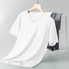 Algodón Puro Manga Corta Verano para Hombre Nuevo Ajustado Versátil Color Sólido Moderno Cuello en V Camiseta Base Top para Hombres Jóvenes y de Mediana Edad