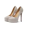 Tacones de Aguja Altos de Piel Genuina con Pedrería para Mujeres de Baja Estatura 14cm 2026 Nuevo Modelo de Comercio Exterior Plataforma Punta Redonda Poco Profunda Sexy