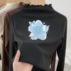 Ropa interior térmica para niñas Otoño Invierno Nueva Elegante Cuello Semi Alto Forro Polar Ropa Interior Niña Camiseta de Manga Larga con Adorno de Volantes