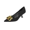 Zapatos de mujer negros retro de punta fina, disponibles en varios colores, con suelas suaves, antideslizantes, tacones finos, adecuados para fiestas y citas, elegantes tacones altos