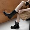 Botas de Cuero de Vaca de Primera Capa Completamente Lavables con Suelas Gruesas y Hebilla de Cinturón, Botas Martin 2025, Tacón Medio Grueso, Punta Redonda, Botas de Cuero Genuino hasta la Mitad de la Pantorrilla