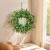 1 guirlanda artificial de eucalipto com flores vermelhas e samambaias roxas, usada para simular portas floridas em casas de fazenda rústicas, para portas de entrada, pendurar na parede interna e externa, casamentos, feriados e decoração de casa durante a primavera e o verão.