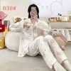 Pijama Feminino 2026 Novo Outono e Inverno Algodão Nuvem Conjunto de Roupa para Casa Desenho Animado Manga Longa Feminino Gola Lapela Outerwear