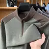 Moletom masculino com zíper parcial e gola alta, camiseta de manga longa para primavera e outono, pulôver versátil casual para vestuário masculino