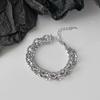 Pulseira Masculina de Camada Dupla Cravejada de Diamantes para Mulheres Estilo Cool Ins Pulseira Metálica Joia de Mão Elegante Personalizada Joia Versátil