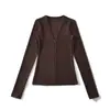 Ropa de Mujer al por Mayor Transfronteriza Estilo Europeo y Americano 2025 Otoño e Invierno Nuevo Camiseta de Manga Larga con Cuello en V Top Ajustado Camisa Básica