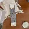 Calcetines Retro Japoneses con Estampado Floral Sin Costuras de Cinco Dedos para Mujer de Dos Dedos de Algodón a Media Pantorrilla Grosor Básico Estilo Mori Dulce Calcetines Holgados