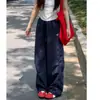 Pantalones de Trabajo Bordados Estilo Americano Azul Marino para Mujer, Novedad Primavera/Verano 2026 de Cintura Alta Adelgazantes Holgados Casuales de Secado Rápido de Pierna Ancha