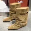Botines cortos de ante caqui retro 2026 para mujer, botines de estilo francés, diseño nicho de otoño, botines western con tacón de bloque