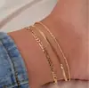 Joyería Transfronteriza Europea y Americana Cadena Plana de Serpiente Simple y Personalizada Cadena Retorcida Juego de Tres Piezas para el Tobillo Nuevo Tobillera de Moda para Mujer