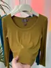 Camiseta Versátil de Manga Larga con Cuello en U y Canalé Suave Estilo Minimalista para Mujer Primavera/Otoño 2026 Estilo Coreano Elegante Que Reduce la Edad Top Combinable