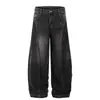 Jeans Americano retrô de alta qualidade para uso casual, com lavagem, efeito bigode de gato, perna curva, perna larga masculina, corte solto, calça longa casual até o chão