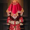 Velo de Novia Rojo para Boda, Estilo Chino 22 Modelo Nuevo Vestido Xiuhe con Bordado, Satín, Velo de Estilo Tradicional para Matrimonio