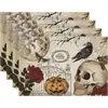 Manteles individuales de lino transfronterizos con renos navideños, tapetes de mesa, posavasos, tapetes para tazas de café, decoraciones navideñas, tapetes resistentes a las manchas y con aislamiento térmico
