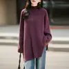 Suéter de Punto de Lana Pura con Cuello Alto a Media Manga para Mujer, Color Sólido, Cabo Casual, Suéter de Lana, Nuevo Otoño/Invierno 2026