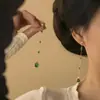 [Qingchuan Yao] Nuevos Pendientes de Borlas Estilo Chino para Mujer, Pendientes Verdes Estilo Retro, Estilo de Nicho de Lujo Ligero, Pendientes Largos