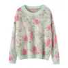 Suéter de cashmere jacquard com gola redonda em flanela para mulheres, novo estilo outono/inverno, pulôver, padrão floral, grosso e quente, adequado como camada interna