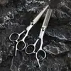 Tijeras de acero inoxidable para cortar pelo, tijeras entresacadoras, herramienta de peluquería, 6.0 pulgadas, azul, mango en ángulo, hoja dividida