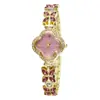 Pulsera de Trébol de Cuatro Hojas de Moda con Reloj de Cuarzo para Mujer con Piedras Preciosas de Colores y Diamantes Completos, Reloj de Transmisión en Vivo Más Vendido
