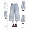 Calça Jeans Capri de Perna Larga com Laço Plus Size para Mulheres, Shorts Novo Estilo de Verão, Calça Reta Emagrecedora de Cintura Alta para Mulheres Plus Size
