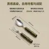 Conjunto de faca e garfo para bife, lâmina de aço inoxidável, cabo de acrílico bambu, garfo resistente para refeições estilo ocidental, adequado para uso doméstico