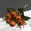 Nuevas flores artificiales Austin de 6 cabezas para otoño, peonías vintage europeas para decoración de mesa de comedor en casa y escaparate de hotel