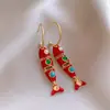 Aretes de Perla Roja con Goteo de Aceite de Aguja de Plata para Año Nuevo, Simples y de Moda, Versátiles para el Uso Diario, Aretes de Lujo Ligero de Gama Alta para Mujeres