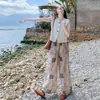 Conjunto de Dos Piezas de Moda Casual Elegante Juvenil Adelgazante de Encaje + Pantalones de Pierna Ancha