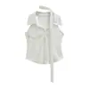 Camiseta sem mangas com lapela e fita, estilo coreano, puro desejo, para mulheres, senso de design, nicho, doce, picante, girl, sexy, top curto