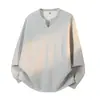 Camiseta de Manga Larga con Cuello en V Pequeño y Textura para Hombre Muqiu, Corte Holgado, Estilo Old Money, Ajuste Relajado, Prenda Base