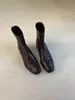 Versão em couro bovino~Botas de tornozelo quadradas retrô afuniladas zíper traseiro temperamento de trabalho salto grosso elástico botas justas botas femininas Martin