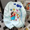 Moletom de Gola Redonda Personalizado Estilo Coreano Soltinho e Relaxado para Mulheres no Outono e Inverno Fofo Rosa Tie-Dye Estampado com Crayon Shin-Chan