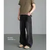 Jeans Retrô Americano Semi-Elástico na Cintura para Homens, Cool e Estiloso, Simples Casual Largo de Perna Reta Longo