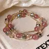 Pulseira Pingente de Cristal Morango Multicamadas para Mulheres Design de Nicho Ins Irmãs Estudante Melhor Amiga Pulseira Pulseira Joia Pulseira