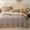 Conjunto de Capa de Cama Cor Sólida Bicolor 100% Algodão Puro, Capa de Edredom 100% Algodão de Fibra Longa, Conjunto Simples de Três Peças Estilo Japonês para Dormitório