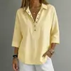 Moda Feminina Verão 2026 Estilo Europeu e Americano Transfronteiriço Casual Solta Cor Sólida Gola Lapela Camisa de Botão