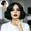Peruca Douyin para mulheres europeias e americanas, cabelo cacheado curto preto da moda com repartição no meio, peruca completa sintética cacheada curta africana BOBO