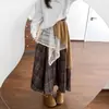 Saia Xadrez Patchwork de Renda Estilo Coreano para Mulheres, Novo Design de Primavera, Saia Evasê Para-sol Emagrecedora, Saia de Comprimento Médio