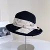 Sombrero de Pescador con Lazo Estampado de Tinta Estilo Chino para Mujer Verano Protección Solar Sombrero de Paja Sombrero de Playa Costero Nuevo Sombrero de Cubeta Estilo Chino