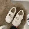 Zapatos de pelo de celebridad de internet para mujer, uso exterior de invierno, otoño e invierno 2026, nuevos mocasines versátiles con cinta mágica, forrados de terciopelo, sin cordones